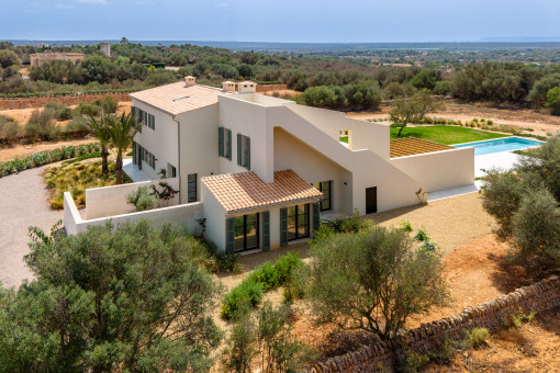 Exclusive newly-built finca with pool and breathtaking sweeping views as far as Cabrera quietly located in Ses Salines